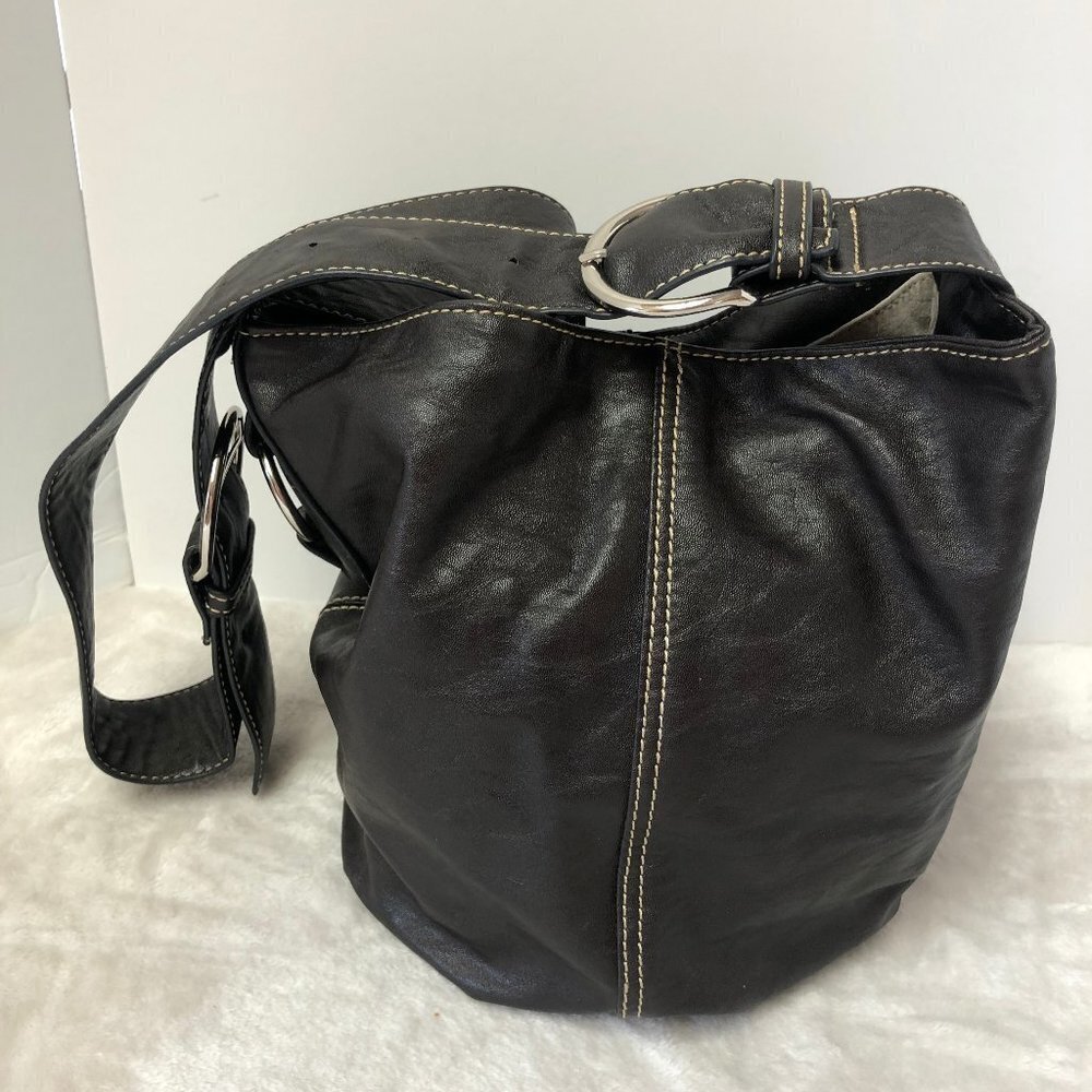 LOUENHIDE Dark Chocolate Brown Vegan Leather Bucket Bag Purse